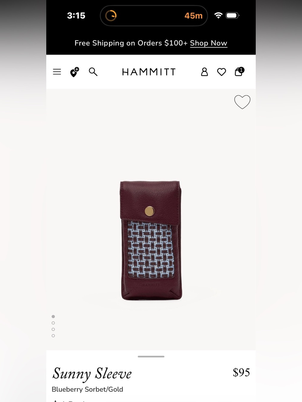 Hammitt Sunny Sleeve in Blueberry Sorbet with Gold Accent